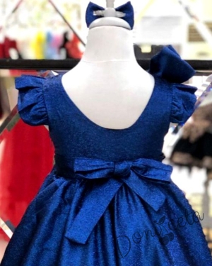 Детска елегантна дълга рокля в кралско синьо с блясък Дара с панделка за коса