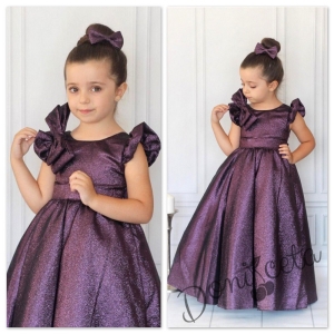 Официална детска дълга рокля в лилаво с блясък Дара с панделка за коса