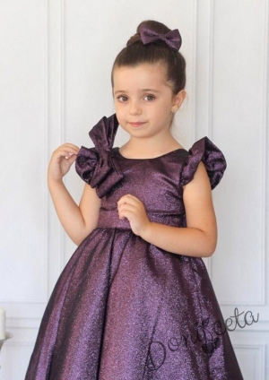 Официална детска дълга рокля в лилаво с блясък Дара с панделка за коса