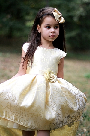 Официална детска рокля в златисто с голяма панделка отзад Кристин