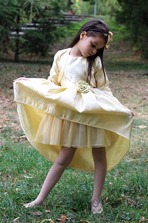 детска златна рокля с къс ръкав с болеро
