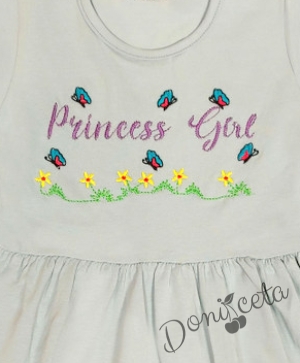 Детска рокля с дълъг ръкав в светлосиньо с надпис "Princess Girl"