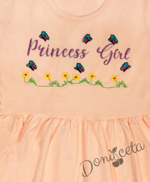Детска рокля с дълъг ръкав в розово с надпис "Princess Girl"