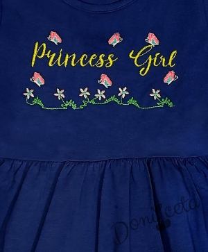 Детска рокля с дълъг ръкав в тъмносиньо с надпис "Princess Girl"