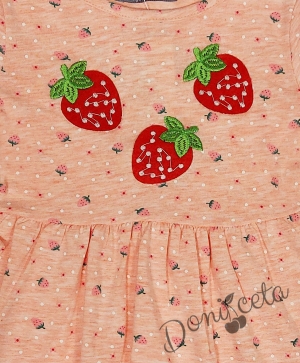 Детска рокля с дълъг ръкав в розово с ягодки