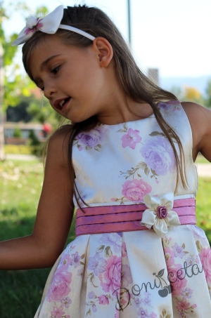 Официална детска рокля на цветя с болеро в лилаво