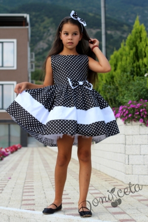 Детска официална рокля в черно на бели точки с болеро в черно 737566