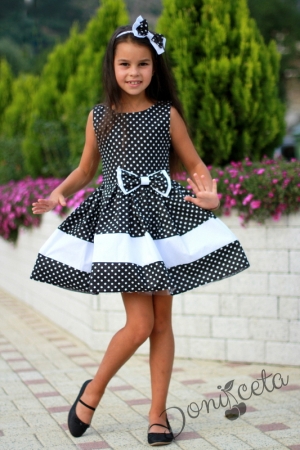 Детска официална рокля в черно на бели точки с болеро в черно 737566