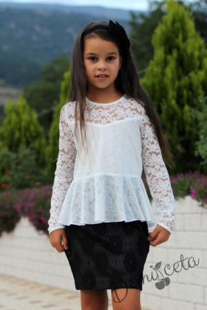 Детска риза/блуза с дълъг ръкав от дантела Алма