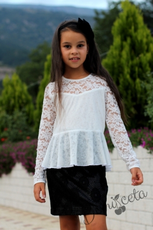 Детска риза/блуза с дълъг ръкав от дантела Алма