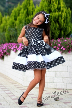Комплект от детска официална рокля в черно на бели точки с болеро в бяло 737567