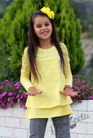 Детска туника в жълто с панталонче в каре