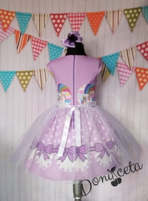 Официална детска рокля с Еднорог в лилаво с тюл