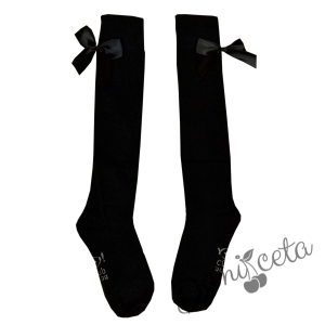Детски  чорапи 3/4 в черно с панделки