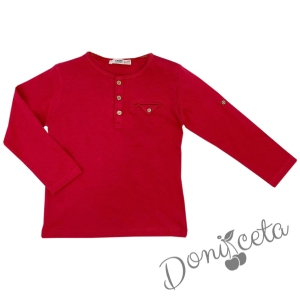 Детска блуза с дълъг ръкав  в червен цвят за момче
