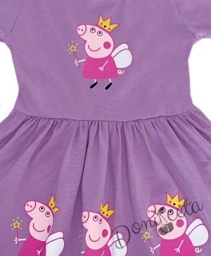 Детска рокля с дълъг ръкав нежен лилав цвят с прасето Пепа
