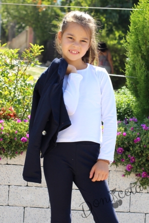 Ежедневен комплект за момиче от блуза, панталон и сако в тъмносиньо