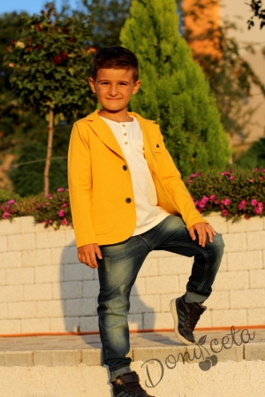 Детско  сако за момче в цвят горчица с джобчета