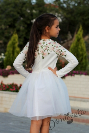 Детска официална рокля с дълъг ръкав с шарени рози и тюл Меринда