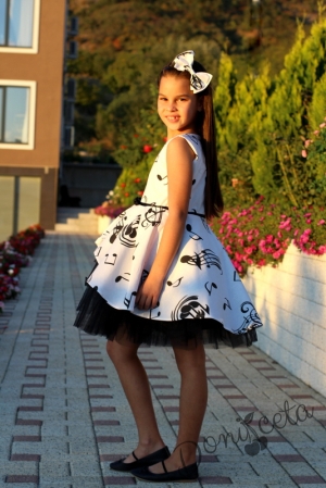Детска официална рокля в бяло с ноти Сисилия