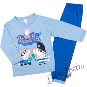 Детска пижама с дълъг ръкав в синьо с прасето Пепа Пиг