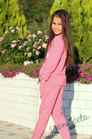 Детски комплект за момиче в розово от блуза и панталон