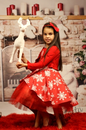 Детска рокля в червено със снежинки Снежа