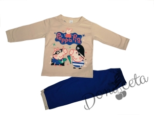 Детска пижама с дълъг ръкав в бежово и синьо с Пепа Пиг