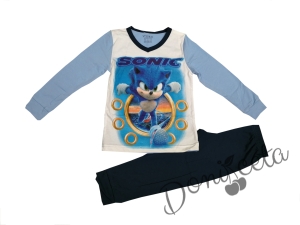 Детска пижама с дълъг ръкав в синьо с апликация на Соник