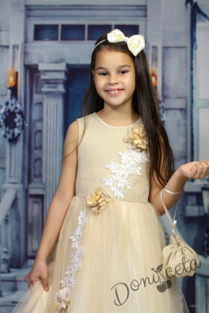 Бална детска рокля в комплект с чантичка за шаферка или кръщене в златисто