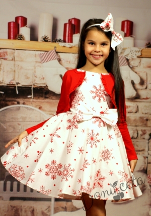 Коледна рокличка с червени снежинки с болеро 