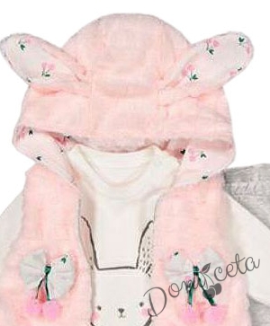 Бебешки комплект за момиче от блузка с дълъг ръкав, панталон и елеченце