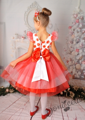 Официална детска рокля в червено с тюл
