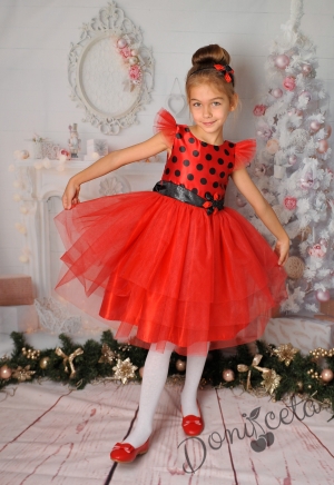 Официална детска рокля в червено  богат тюл