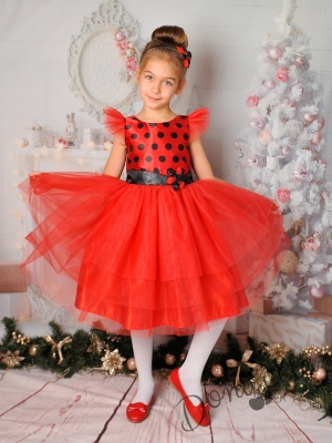 Официална детска рокля в червено с тюл