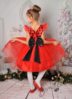 Детска официална рокля в червено и черно с богат тюл