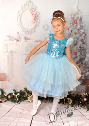 Официална детска рокля всветлосиньо с блясък 