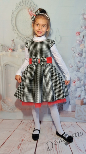 Официална детска рокля/сукман с къс ръкав в сиво каре