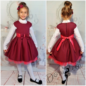 Официална детска рокля/сукман с къс ръкав в цвят бордо
