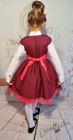 Официална детска рокля с къс ръкав в цвят бордо