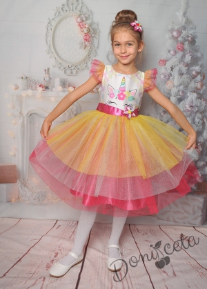 Официална детска рокля с къс ръкав с апликация на Пони/Еднорог