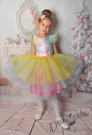 Официална детска рокля с апликация на Пони/Еднорог и тюл