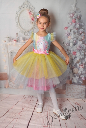 Официална детска рокля с апликация на Пони/Еднорог и тюл