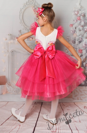Официална детска рокля с апликация на принцеси и тюл