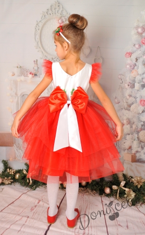 Официална  детска рокля в червено с мече
