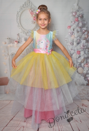 Официална дълга детска рокля с апликация на Пони/Еднорог и тюл