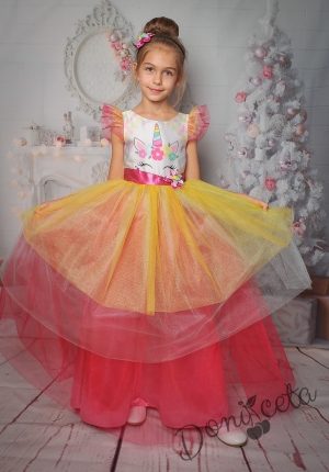 Официална детска дълга рокля с апликация на Пони/Еднорог и тюл