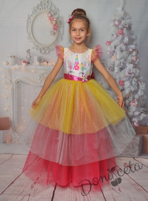 Официална детска дълга рокля с апликация на Пони/Еднорог и тюл