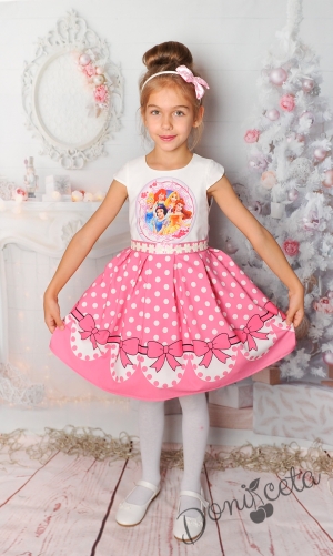 Официална детска рокля в розово с принцеси