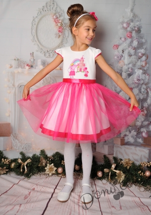 Официална детска рокля в розово с прасето Пепа и тюл